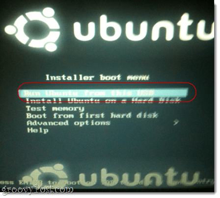 kör ubuntu från denna usb