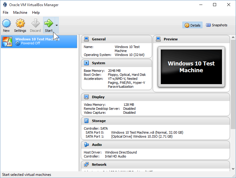 12 Starta virtuell maskin (installation av Windows 10)