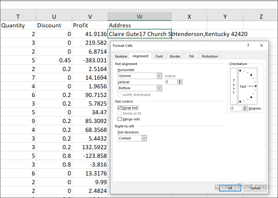 ställa in text i Excel