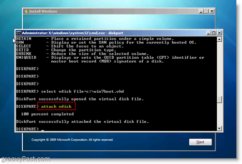 Windows 7 Native VHD Installera Dual Boot Attach VHD från CMD Prompt