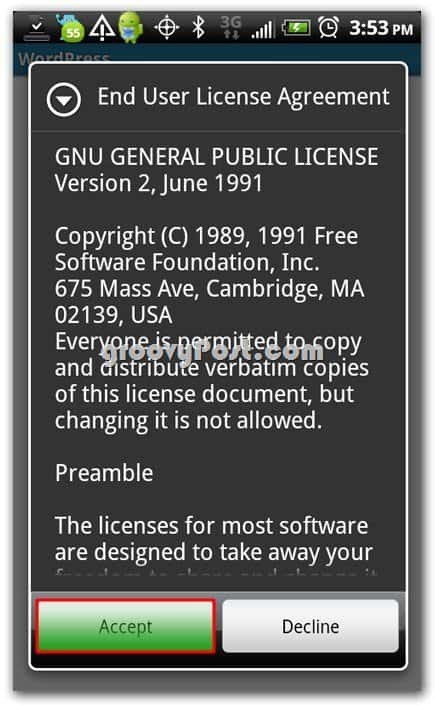 Wordpress på Android EULA