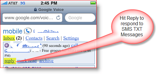 Google Voice Mobile SMS TXT-meddelande Svar