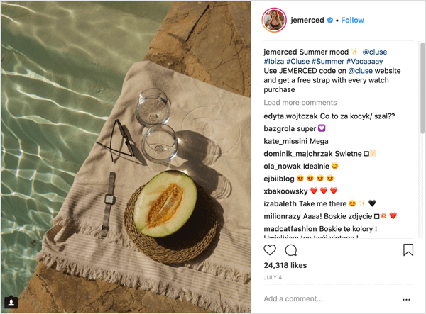 Exempel på inlägg på Instagram-marknadsföringskampanjen med unik erbjudandekod