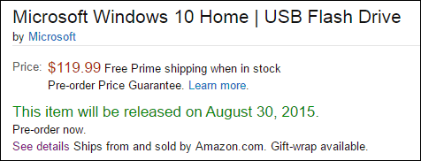 Förbeställ Windows 10 USB USB-enhet från Amazon