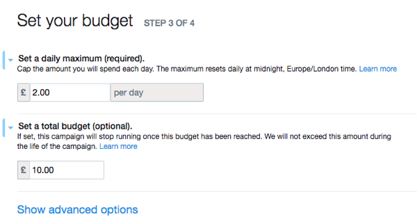 Ställ in din Twitter-annons budget.