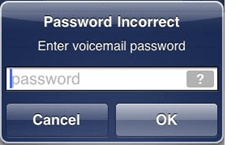 iPhone-fel MEssage "Lösenord felaktigt ange lösenord för röstbrevlåda"