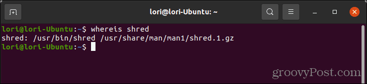 Kör kommandot whereis shred i Linux