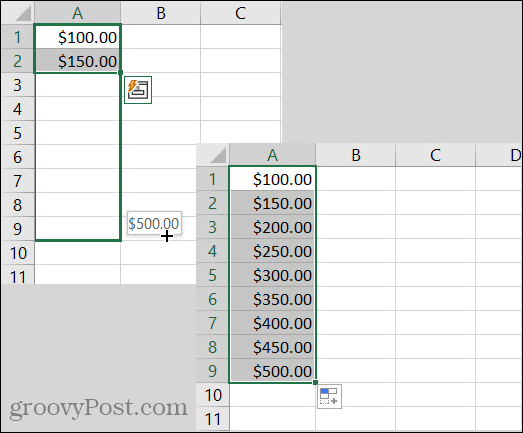 Excel AutoFill-valutamönster