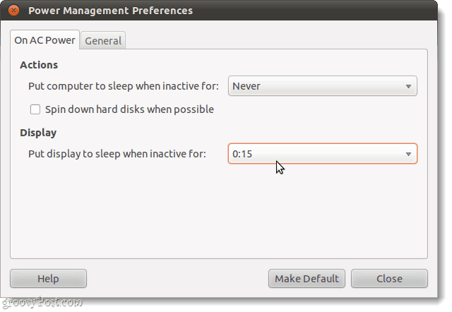 Sätt skärmen till vilotid, ubuntu power management