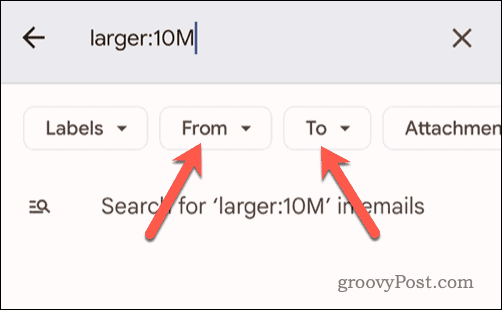 Ange ytterligare sökkriterier för en sökning i Gmail på mobilen