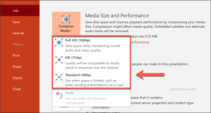 Komprimera mediaalternativ i PowerPoint