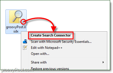 högerklicka på skrivbordet och klicka sedan på osdx-filen som är en sökanslutning och klicka sedan på skapa sökanslutning för Windows 7