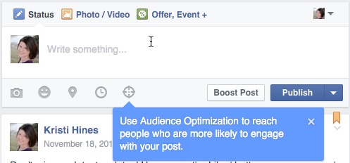 Facebook-publikoptimering för uppdateringsrutan för inlägg