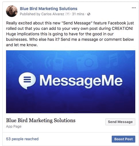 Facebook lade till alternativet att inkludera en knapp till sidinlägg som ger användarna möjlighet att svara direkt i Messenger.