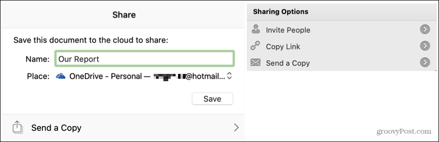 Word Share-inställningar på Mac