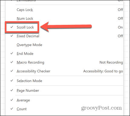 excel aktivera scroll lock i statusfältet