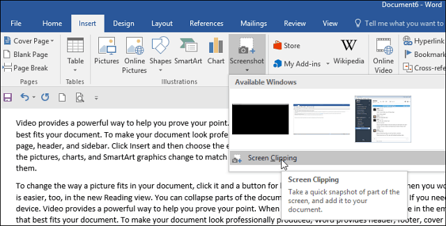 Hur man tar en skärmdump på kontoret och sätter in den i ett dokument