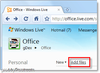 lägg till filer till skydrive via office live