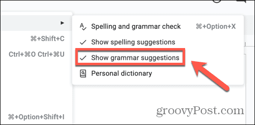 Visa stavningsförslag som stängs av är en vanlig orsak till att stavningskontrollen i Google Dokument inte fungerar
