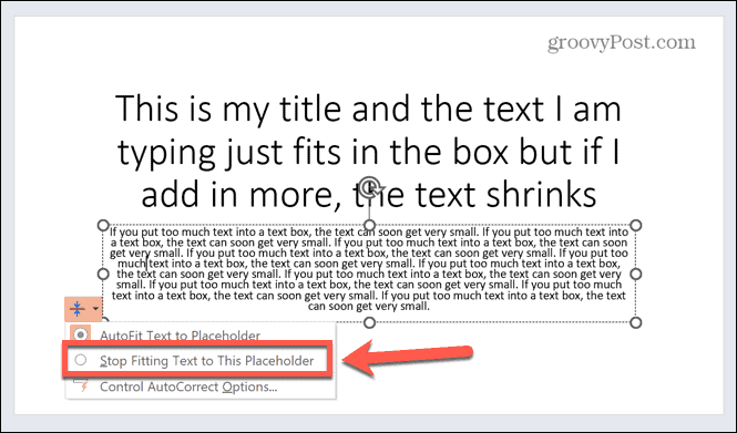 powerpoint sluta anpassa text till platshållaren