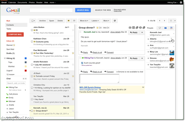 Gmail Labs: En ny läsrutan, precis som Outlook