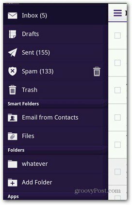 Yahoo Mail Android-menyn