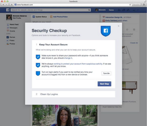 Facebook testar en ny funktion för säkerhetskontroll