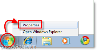 starta menyegenskaperna i Windows 7