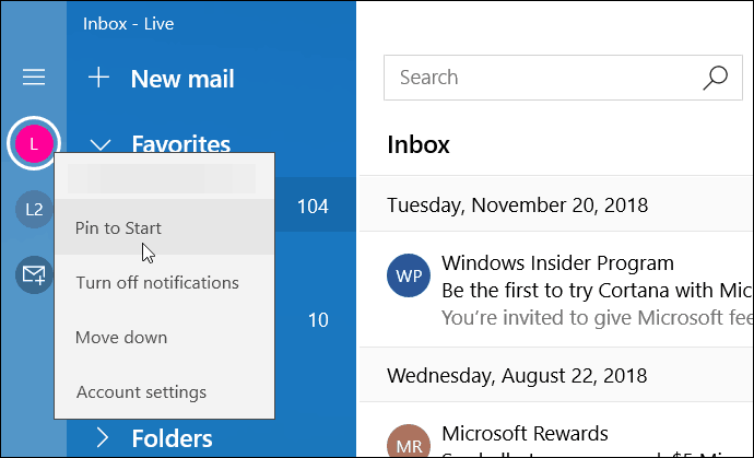 Modern Mail-app-pin för att starta