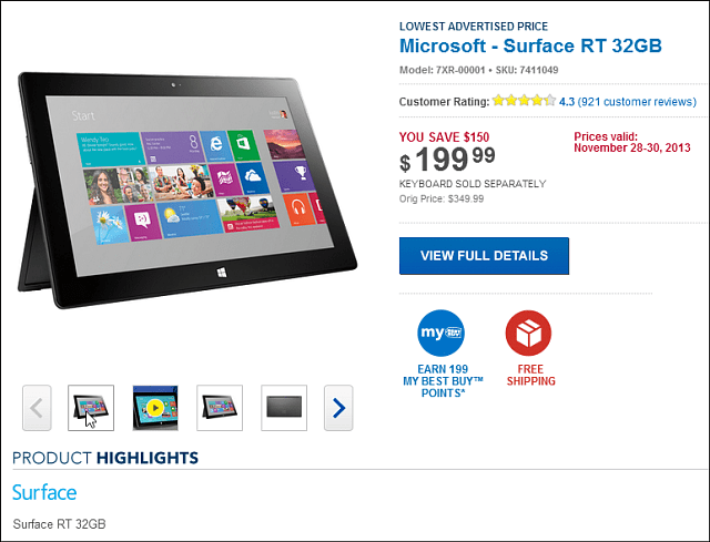 Bästa köp Black Friday-erbjudande: Microsoft Surface RT 32GB $ 199