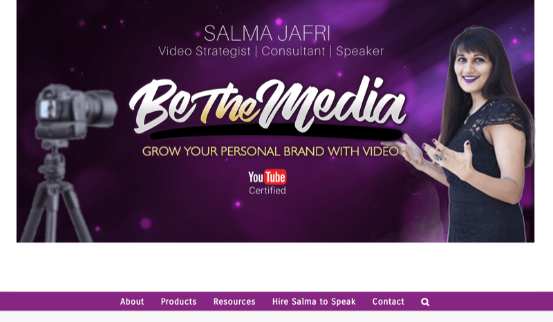 skärmdump av salma jafris webbplats och noterar att hon är mediemärket