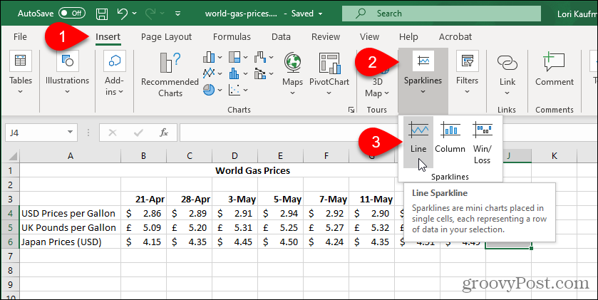 Välj Excel Sparkline Type