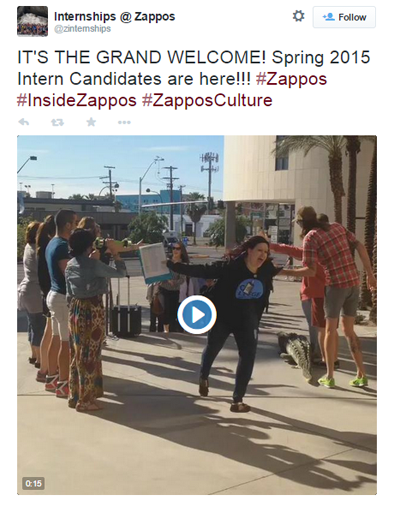 zappos praktik välkomstvideo tweet