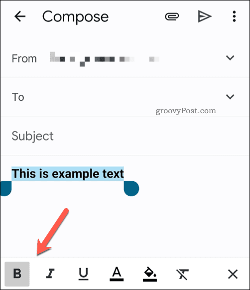 Textformateringsverktygsfältet i Gmail-appen på mobilen