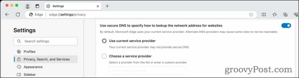 Krypterade DNS-inställningar i Microsoft Edge