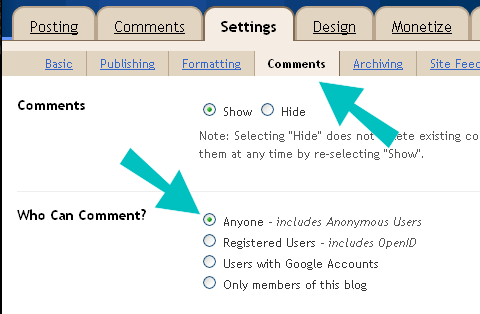 Inställning av bloggarkommentarer med pilar