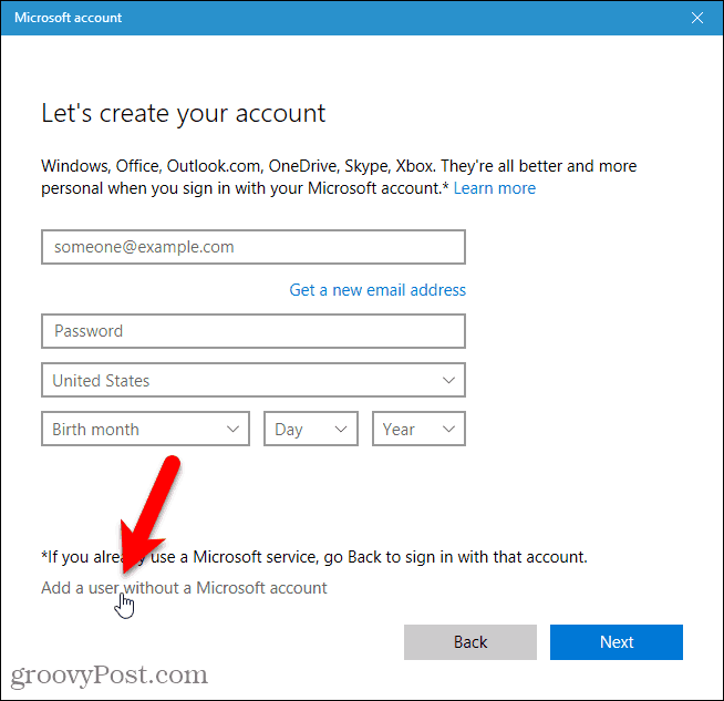 Lägg till en användare utan ett Microsoft-konto