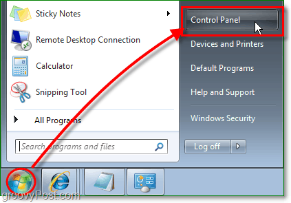 klicka på Windows 7 start orb-menyn och klicka sedan på kontrollpanelen för att börja ta bort IE