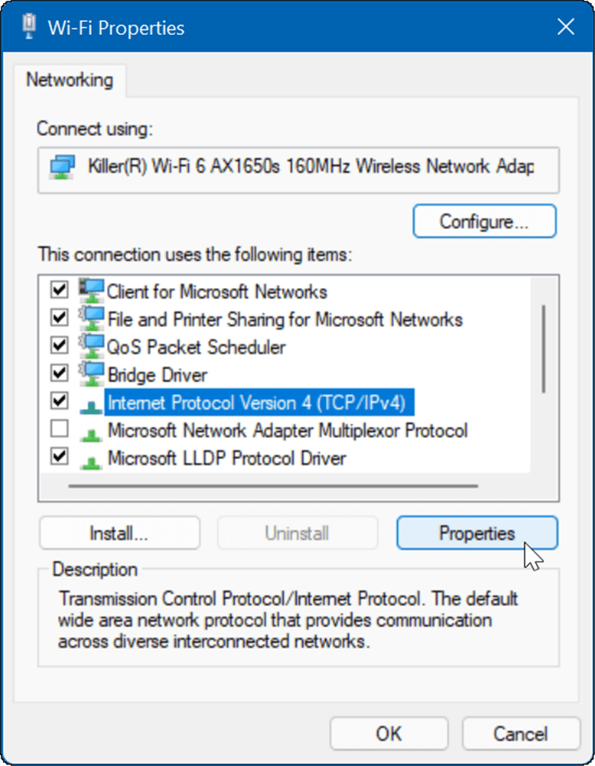 Wi-Fi-egenskaper fixar långsamt internet på Windows 11
