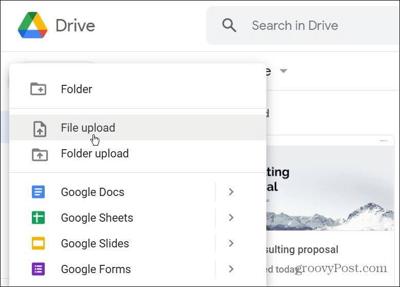 Google Drive-filuppladdning