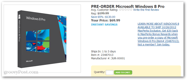 Köp Windows 8 Pro för $ 40 från Amazon (DVD-ROM, $ 69.99 plus $ 30 Amazon Credit)