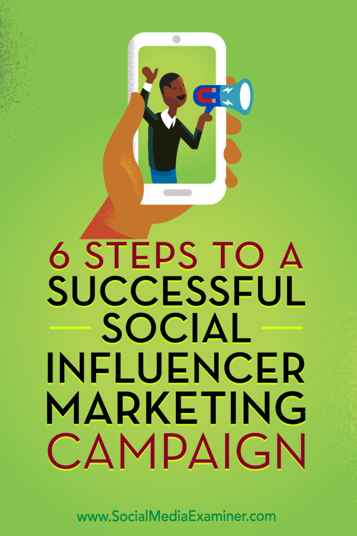 6 steg till en lyckad marknadsföringskampanj för social influencer av Juliet Carnoy på Social Media Examiner.