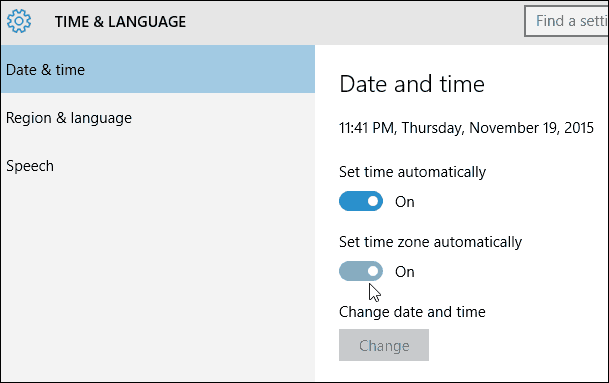 Ställ in tidszonen automatiskt Windows 10
