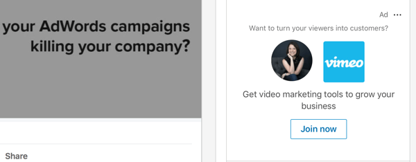 Exempel på en LinkedIn Dynamic Content-annons.