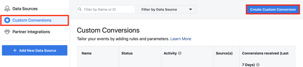 Använd Facebook Event Setup Tool, steg 10, menyalternativ för att ställa in anpassade konverteringar för din Facebook-pixel 