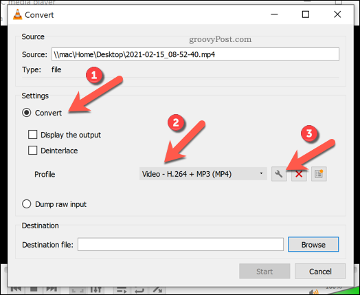 Ställa in konverteringsinställningar i VLC på Windows