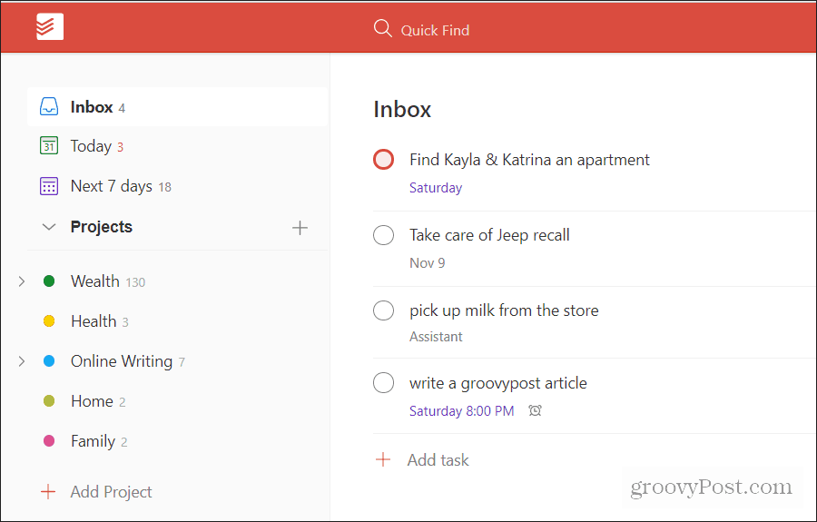 projekt färgade i todoist