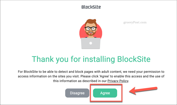 Godkänna behörigheter för tillägget Block Site