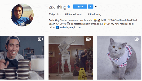 Även om han initialt använde Instagram för att lägga om sina vinstockar, började Zach snart skapa original Instagram-innehåll.