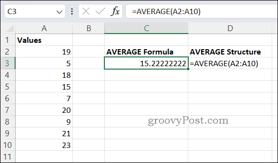 Exempel AVERAGE formel i Excel